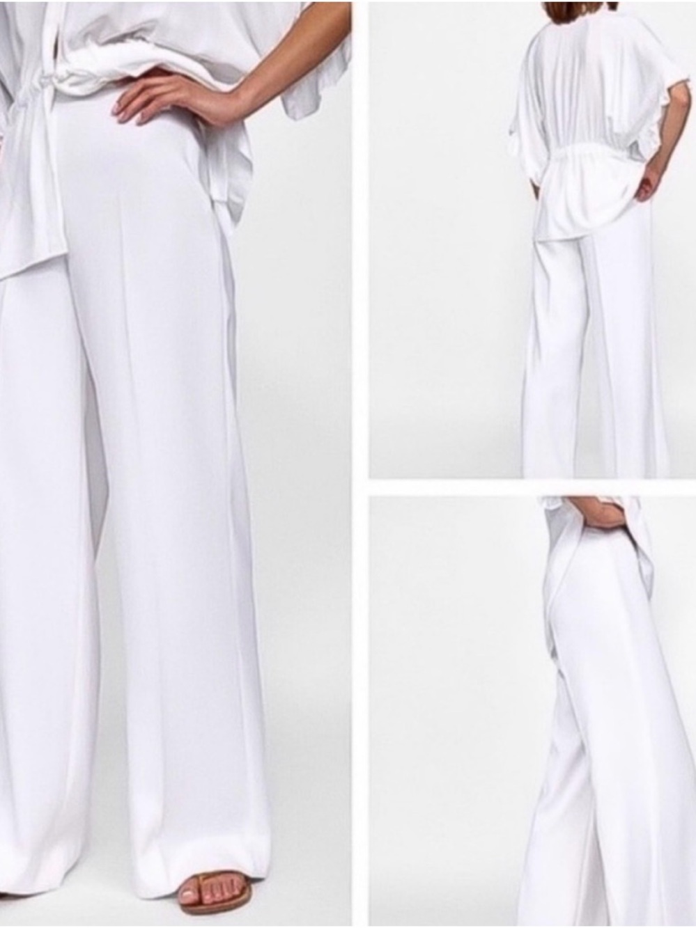 NWT ZARA White Wide Leg Pants High Waisted Minimalist Dressy XS Quiet Luxury - Picture 2 of 8